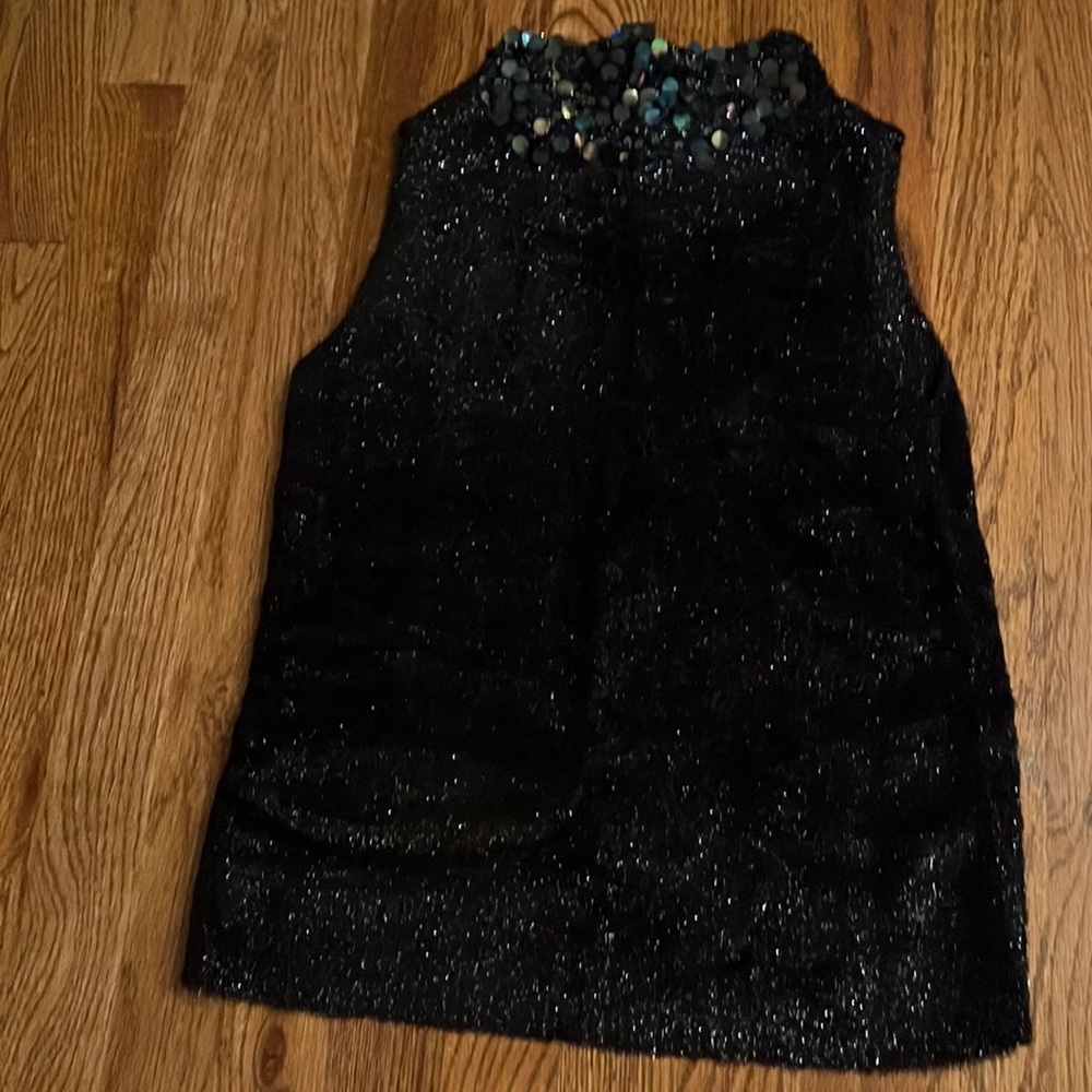 Nicole Miller sleeveless black sweater with paillette neck trim